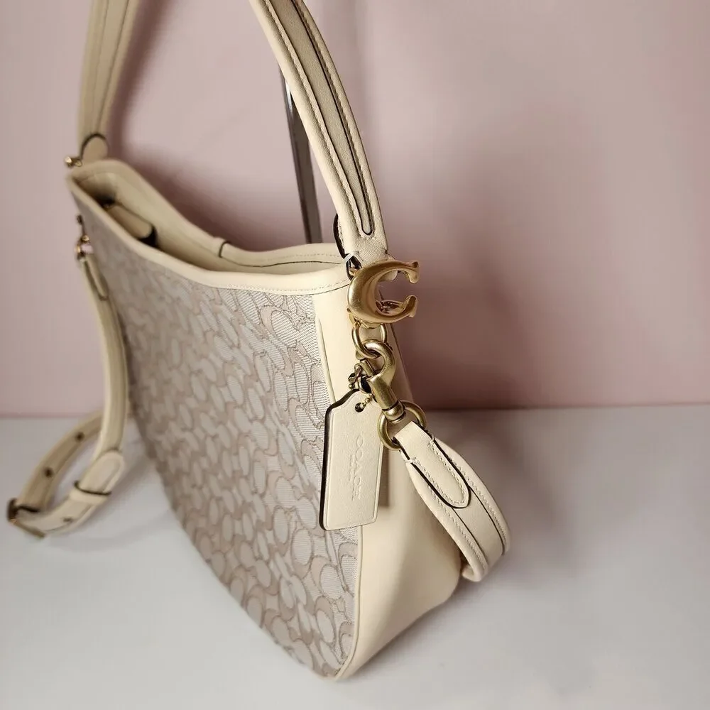 NWT COACH C6659 Soft Tabby Hobo Signature Jacquard Stone Ivory